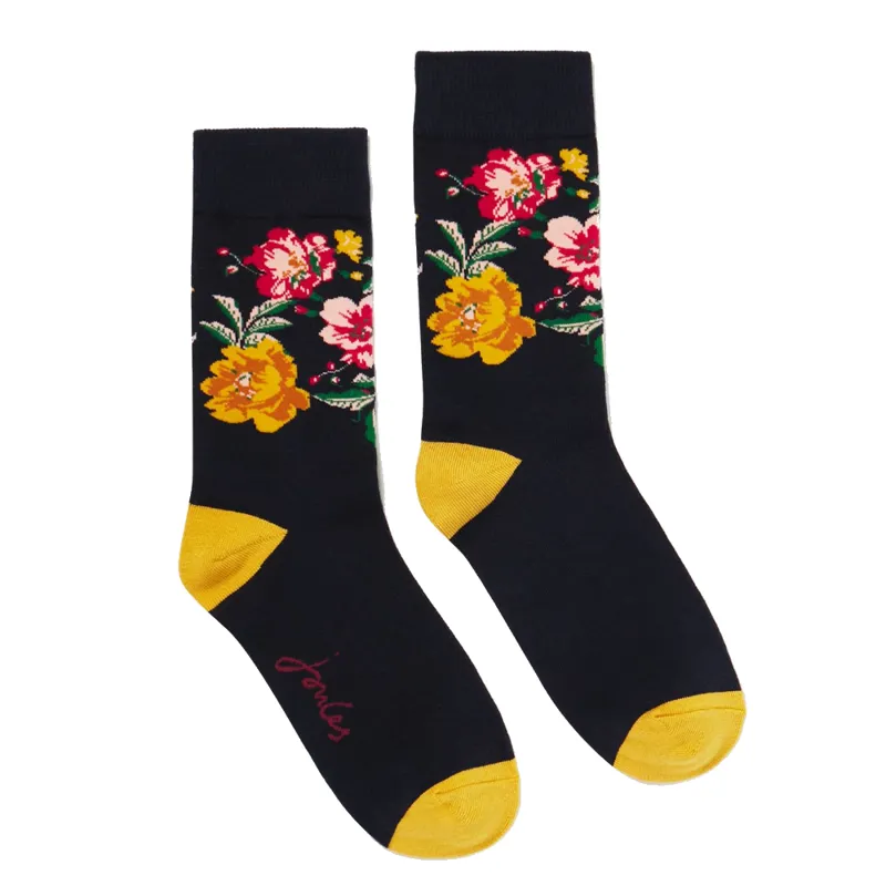 Joules Brilliant Bamboo Socks - Navy Gold Floral